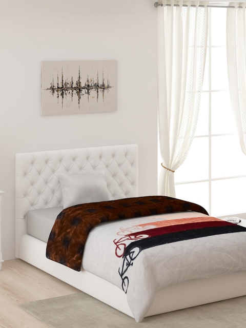 

Monte Carlo Brown & Peach-Coloured Striped AC Room 600 GSM Single Bed Blanket