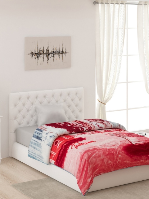 

Monte Carlo Red & Peach-Coloured AC Room 600 GSM Single Bed Blanket