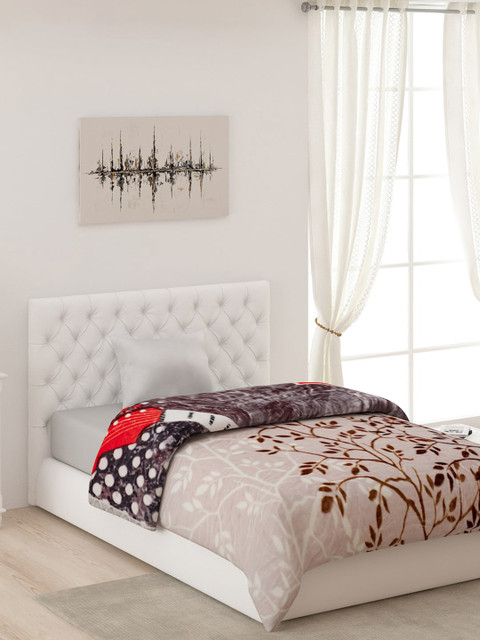 

Monte Carlo Cream-Coloured & Brown Floral AC Room 550 GSM Single Bed Blanket