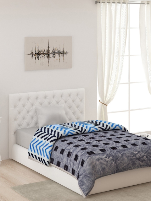

Monte Carlo Blue & Black Geometric AC Room 550 GSM Single Bed Blanket