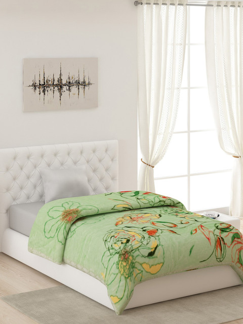 

Monte Carlo Green & Yellow Floral AC Room 550 GSM Single Bed Blanket