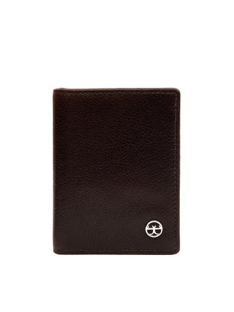 

Eske Unisex Brown & Gunmetal-Toned Leather Card Holder