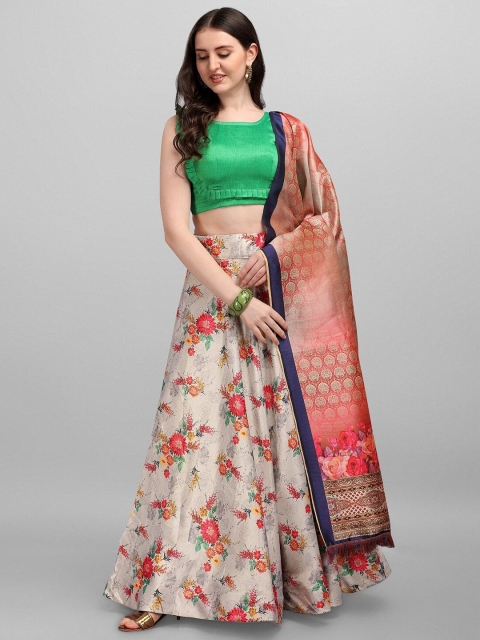 

Fashion Basket Beige & Pink Semi-Stitched Lehenga & Ready to Wear Blouse With Dupatta