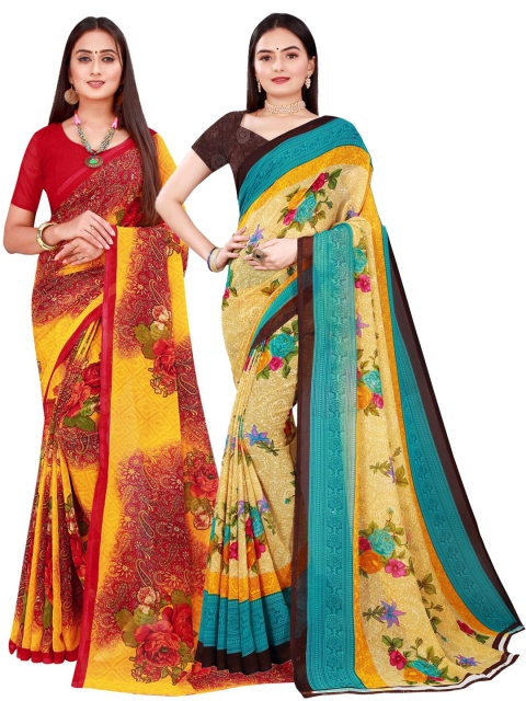 

Florence Beige & Yellow Floral Pure Georgette Saree