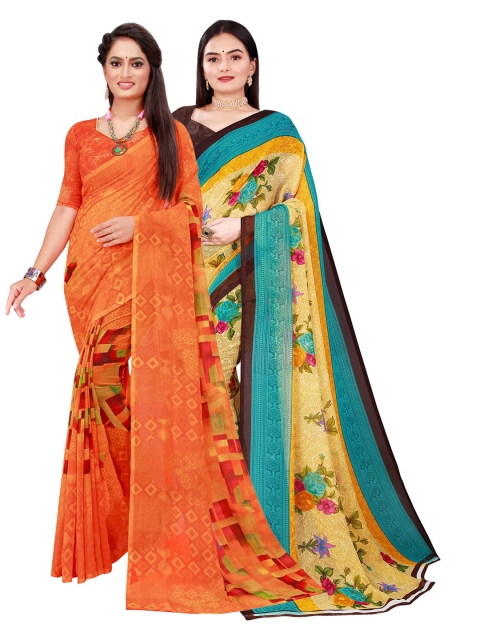 

Florence Beige & Orange Pure Georgette Saree