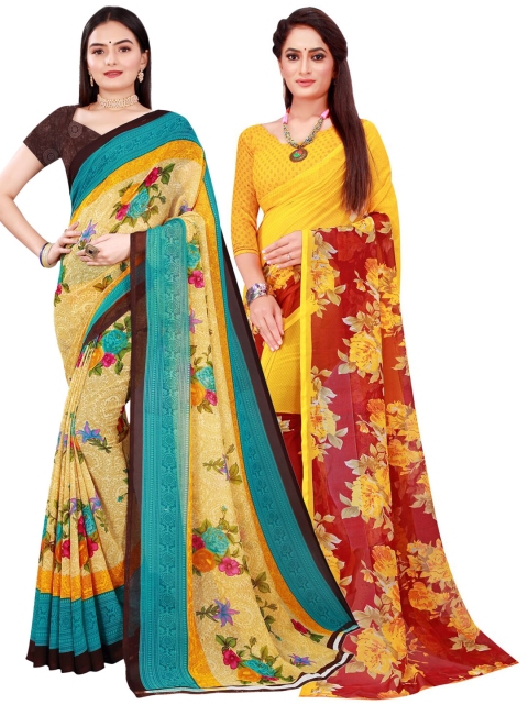 

Florence Pack Of 2 Beige & Yellow Floral Pure Georgette Saree