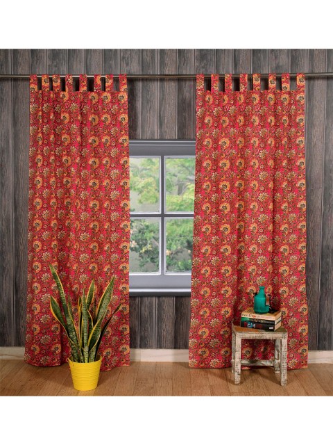 

HANDICRAFT PALACE Pink & Yellow Set of 2 Floral Sheer Door Curtain