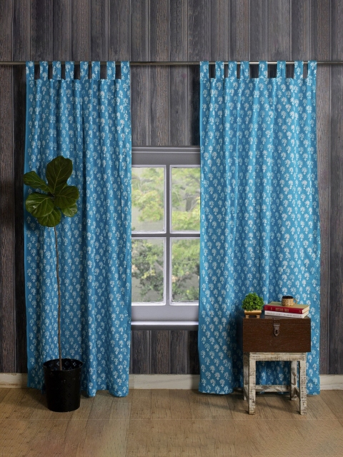 

HANDICRAFT PALACE Pack Of 2 Blue & White Ethnic Motifs Sheer Door Curtain