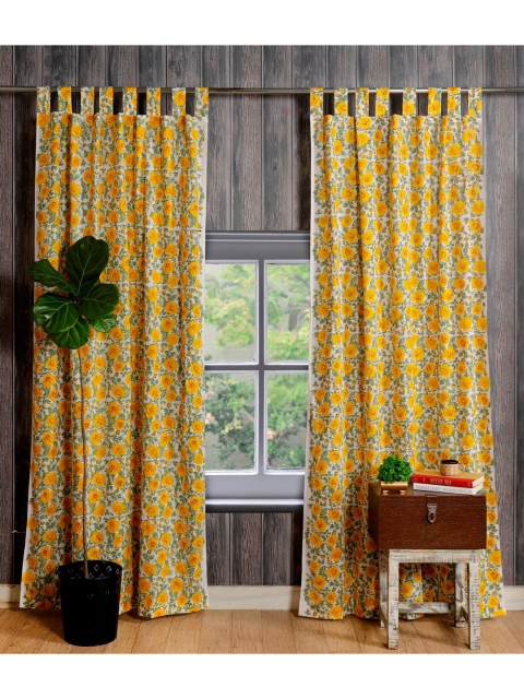 

HANDICRAFT PALACE Yellow & Green Set of 2 Floral Sheer Door Curtain