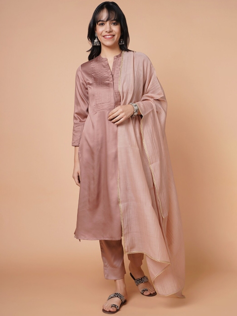 

BARARA ETHNIC Women Mauve Kurta with Trousers & With Dupatta