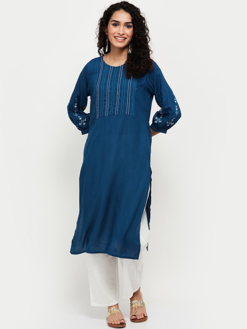 

max Women Blue Ethnic Motifs Embroidered Kurta