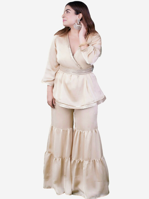 

Alaya By Stage3 Women Gold-Toned Flared Satin Ethnic Palazzos