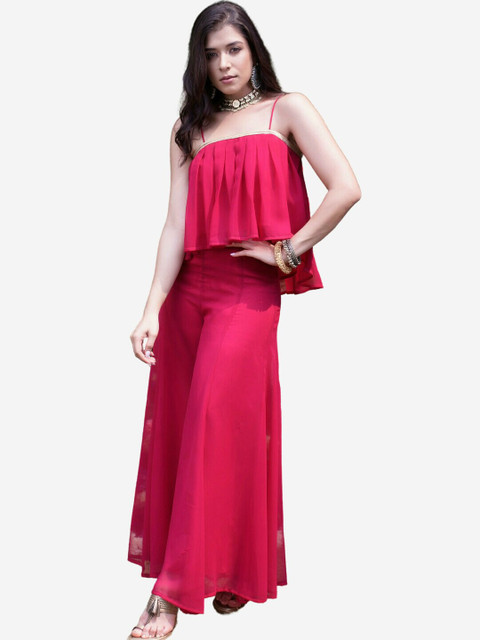 

Alaya By Stage3 Pink & spanish carmine Georgette Longline Top