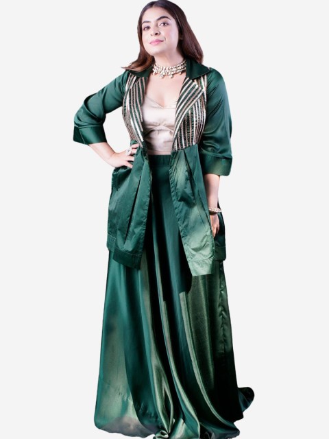 

Alaya By Stage3 Women Green Self Design Sequined Blazer