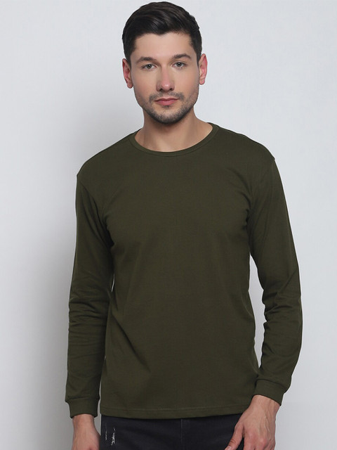 

Melangebox Men Olive Green Solid Long Sleeves T-shirt