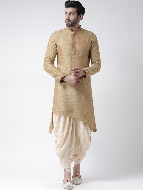 

KISAH Men Beige Ethnic Motifs Angrakha Kurta with Dhoti Pants