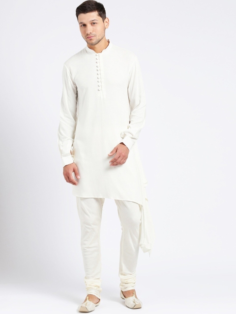 

KISAH Men Off White Pleated Kurta with Churidar