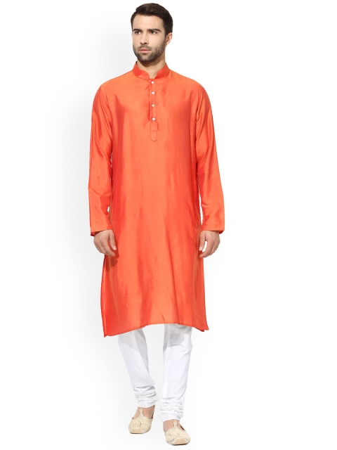 

KISAH Men Orange Layered Kurta with Churidar