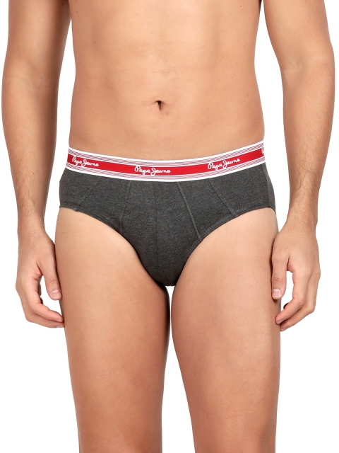 

Pepe Jeans Men Pack Of 3 Solid Cotton Hipster Briefs, Grey