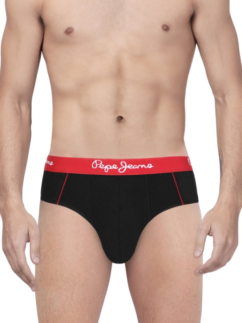

Pepe Jeans Men Pack Of 3 Black Solid Pure Cotton Anti-Microbial Hipster Briefs