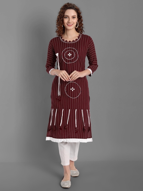

TORONFRAS Brown Woven Design Thread Work Thread Work Kurti