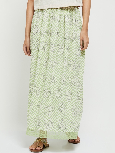 

max Women Green Printed Maxi-Length Straight Skirt