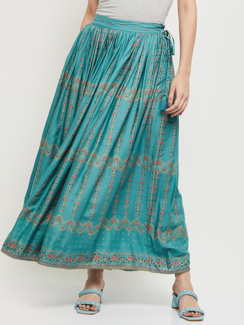 

max Women Blue & Gold-Toned Printed Maxi Skirts