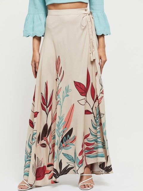 

max Women Beige & Red Printed Flared Skirts