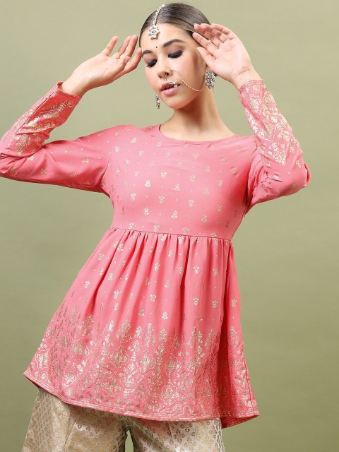 

Vishudh Women Pink Floral Printed Anarkali Kurta
