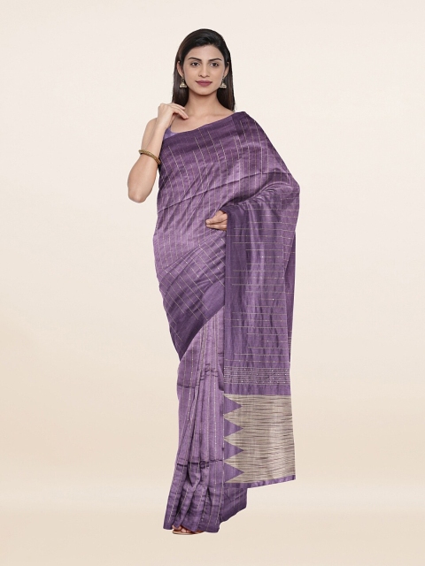 

Pothys Lavender & Gold-Toned Woven Design Sequinned Saree with Unstitched Blouse Piece
