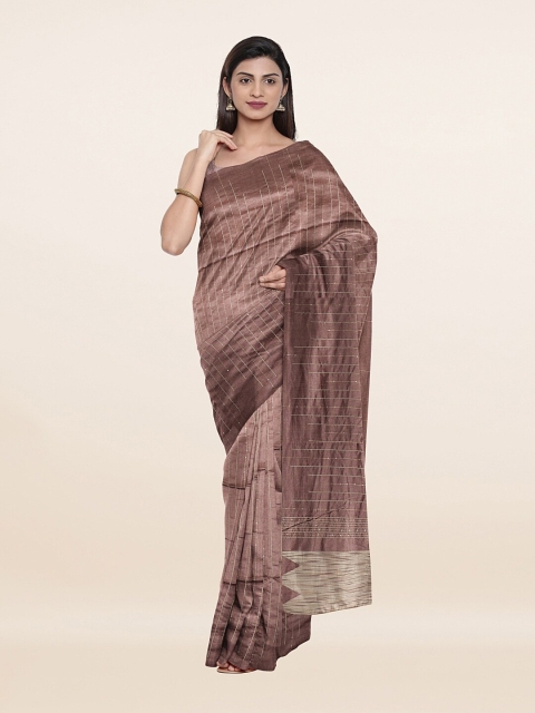 

Pothys Women Mauve & Silver-Toned Woven Design Cotton Blend Saree