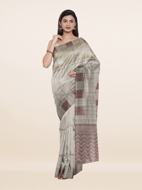 

Pothys Cream-Coloured & Peach-Coloured Cotton Blend Saree