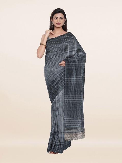 

Pothys Grey & Silver-Toned Striped Saree