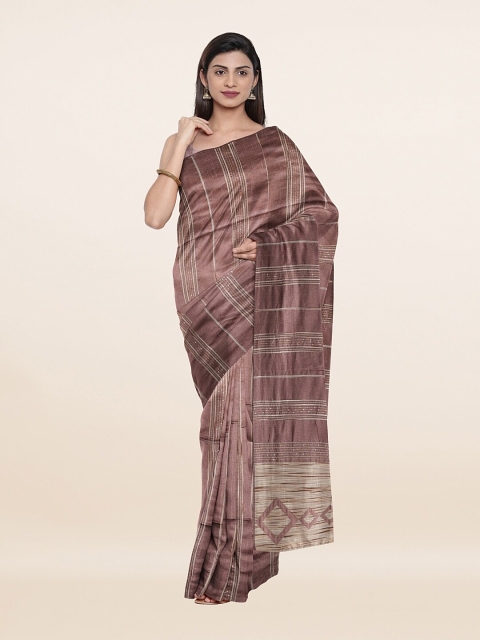 

Pothys Mauve & Gold-Toned Woven Design Sequinned Saree