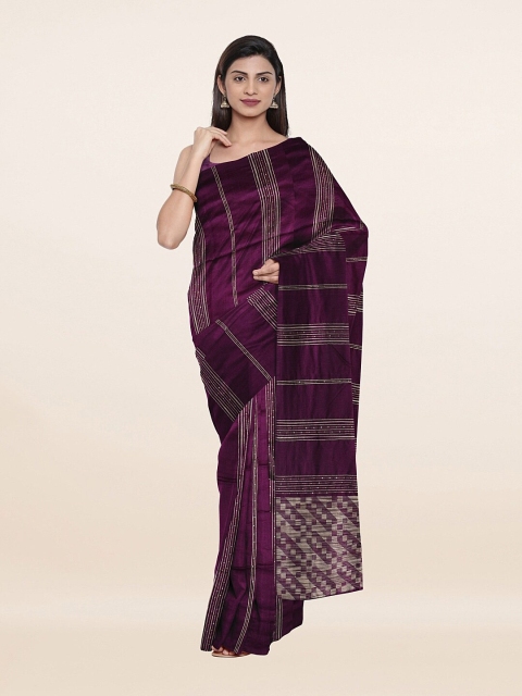 

Pothys Violet & Silver-Toned Woven Design Sequinned Saree