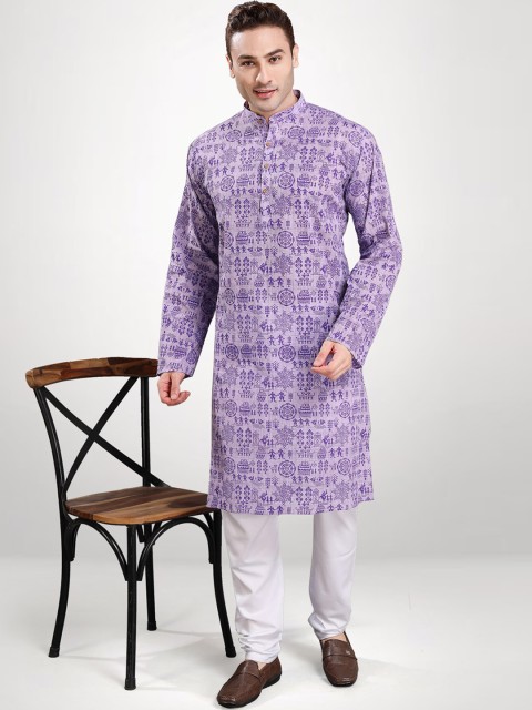 

RG DESIGNERS Men Purple Warli Printed Kurta with Pyjama Set