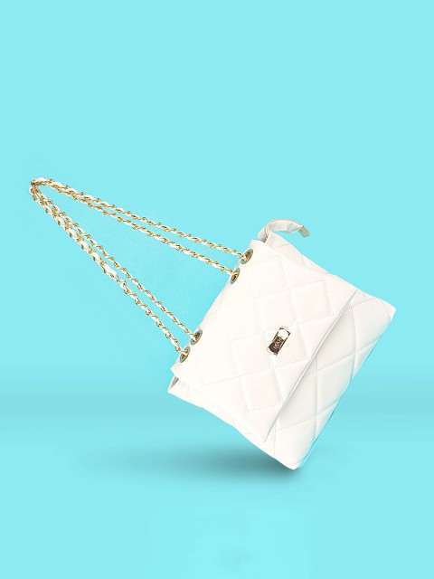 

LEKHX White PU Oversized Bucket Hobo Bag with Quilted
