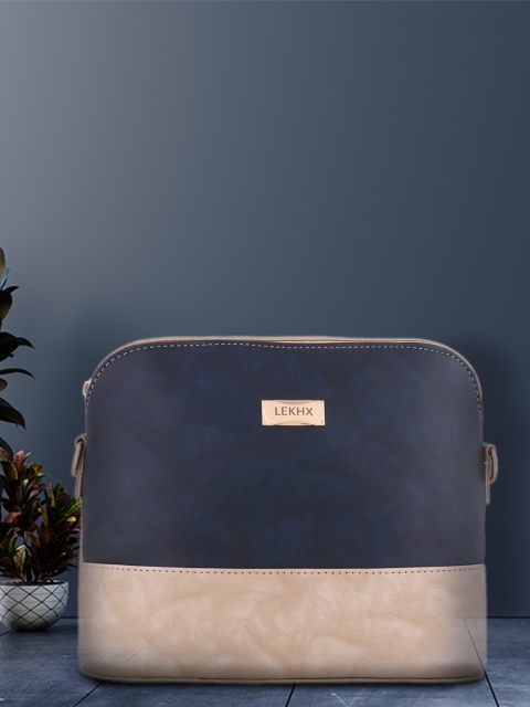 

LEKHX Women Blue Colourblocked PU Structured Sling Bag