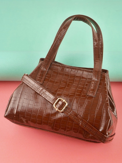 

LEKHX Brown PU Structured Shoulder Bag with Tasselled