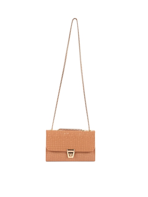 

LEKHX Cream-Coloured PU Structured Sling Bag with Applique