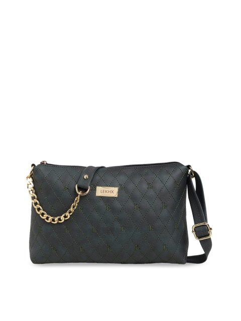 

LEKHX Green Geometric Embellished PU Oversized Structured Sling Bag with Quilted