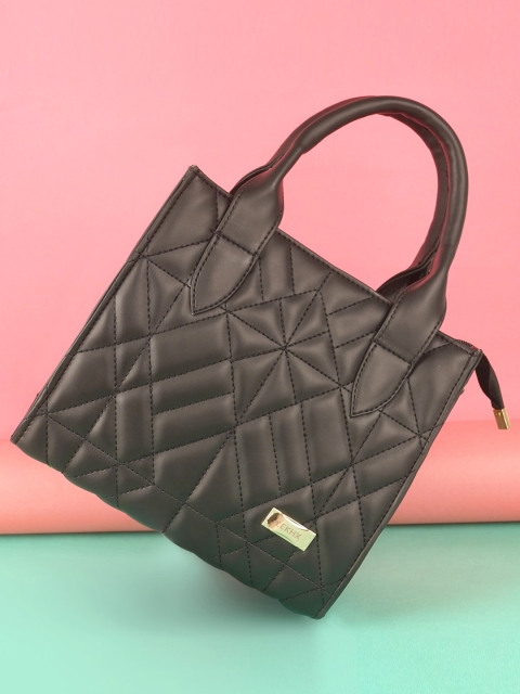 

LEKHX Black Colourblocked PU Shopper Handheld Bag with Quilted