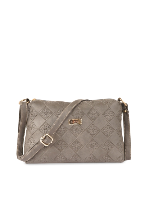 

LEKHX Women Grey Textured PU Structured Sling Bag