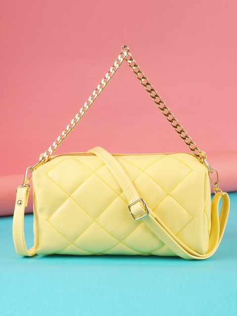 

LEKHX Yellow Colourblocked PU Bowling Shoulder Bag with Quilted