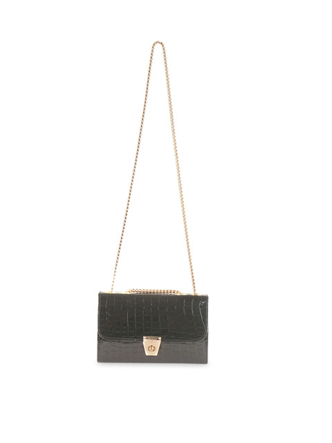 

LEKHX Black Textured PU Structured Sling Bag