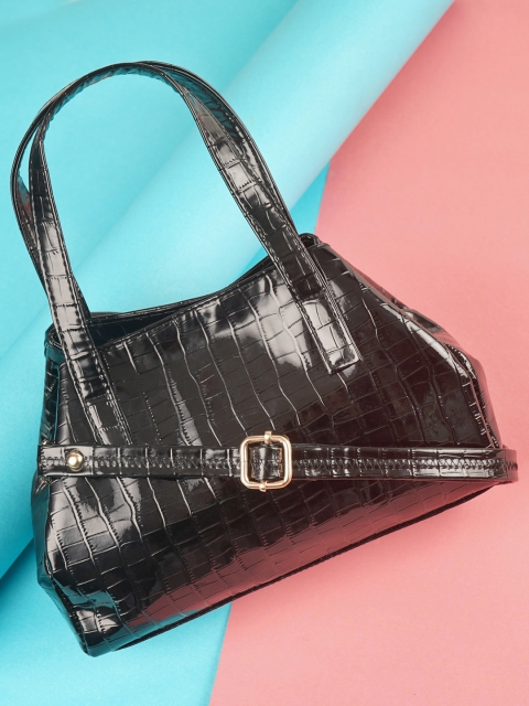 

LEKHX Black Textured PU Structured Handheld Bag