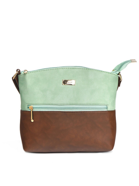 

LEKHX Women Green & Brown Colourblocked PU Sling Bag