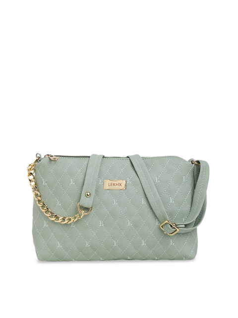 

LEKHX Lavender Geometric Textured PU Structured Sling Bag with Quilted