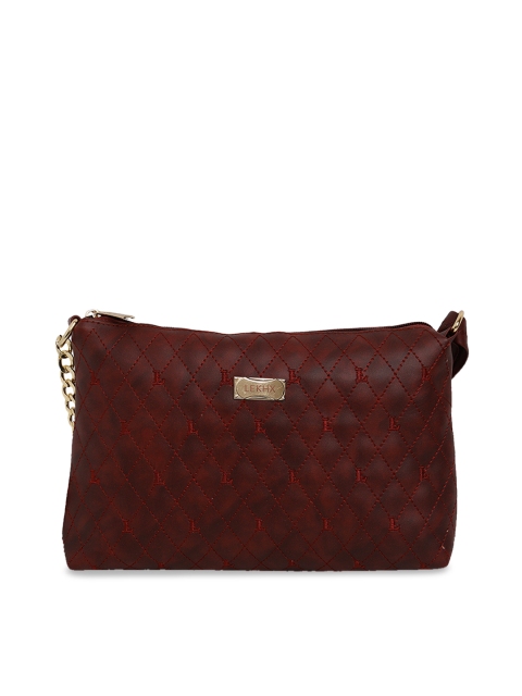 

LEKHX Maroon PU Structured Sling Bag with Quilted