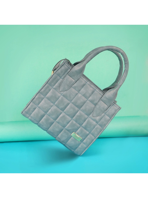

LEKHX Blue Colourblocked PU Shopper Handheld Bag with Quilted